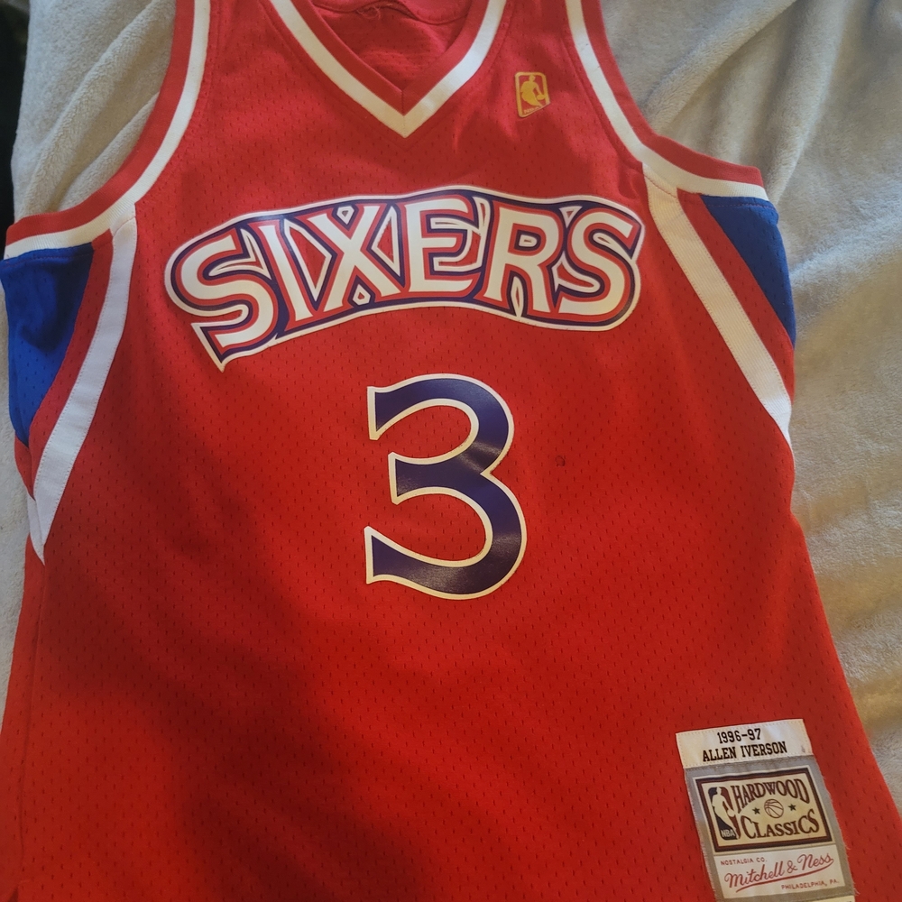 Mitchell & Ness Red Sixers Jersey with Blue Accents